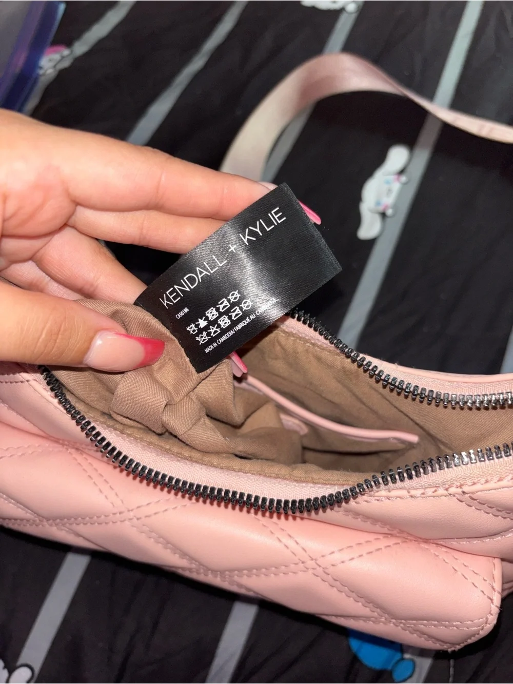 Kendall & Kylie Quilted Blush Crossbody Bag with Branded Strap